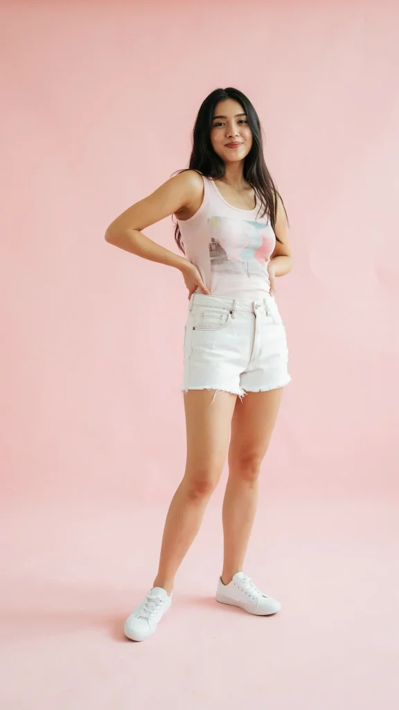 Cotton-Candy-Graphic-Tank-with-White-Denim-Cutoff-Shorts-Style Cotton Candy Graphic Tank with White Denim Cutoff Shorts Style