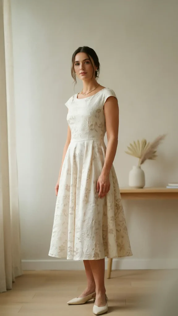Cream-Floral-Midi-Dress-With-Elegant-Minimalist-Beauty Cream Floral Midi Dress With Elegant Minimalist Beauty