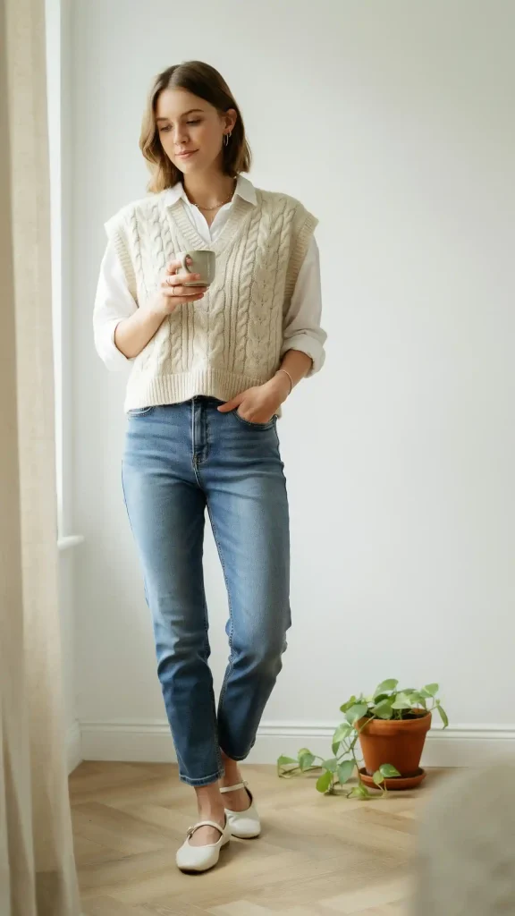 Cream-Knit-Vest-with-Straight-Leg-Jeans-for-Cozy-Style Cream Knit Vest with Straight Leg Jeans for Cozy Style