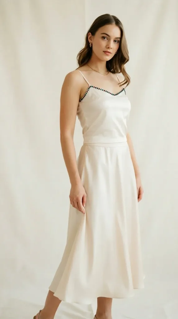 Cream-Satin-Cami-With-Stylish-Beads-and-Silky-Flowy-Midi-Skirt-Chic-Outfit Cream Satin Cami With Stylish Beads and Silky Flowy Midi Skirt Chic Outfit