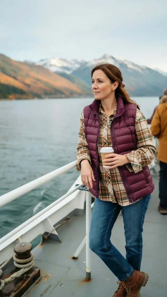 Deep-Purple-Puffer-Vest-with-Plaid-Shirt-and-Blue-Denim-Jeans Deep Purple Puffer Vest with Plaid Shirt and Blue Denim Jeans