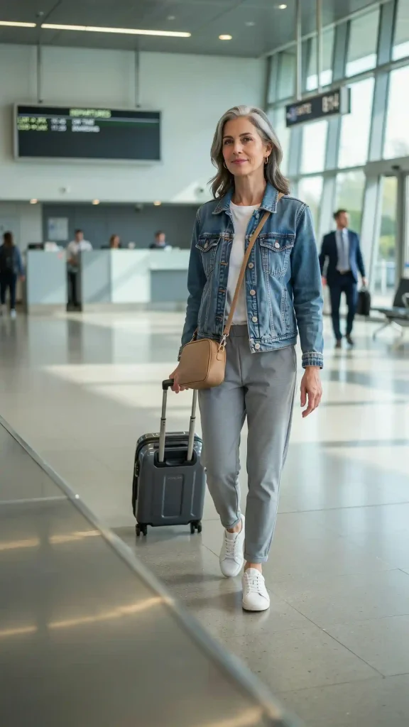 Denim-Jacket-With-White-Tee-And-Soft-Gray-Joggers Denim Jacket With White Tee And Soft Gray Joggers