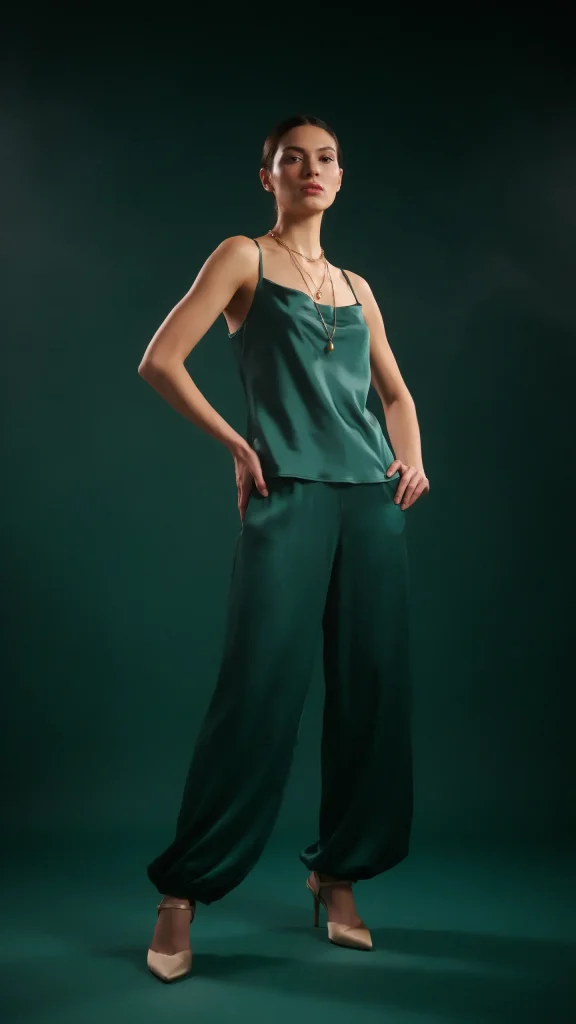 Emerald-Green-Silky-Matching-Co-Ord-Set-House-Party-Outfit-Style Emerald Green Silky Matching Co Ord Set House Party Outfit Style