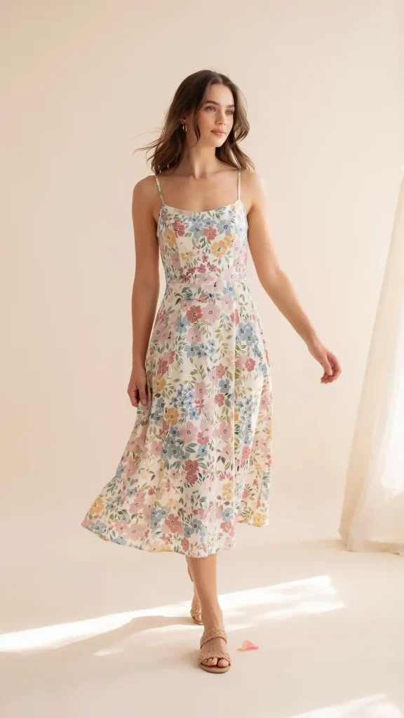 Floral-Printed-Midi-Dress-With-Soft-Summer-Pastels Floral Printed Midi Dress With Soft Summer Pastels