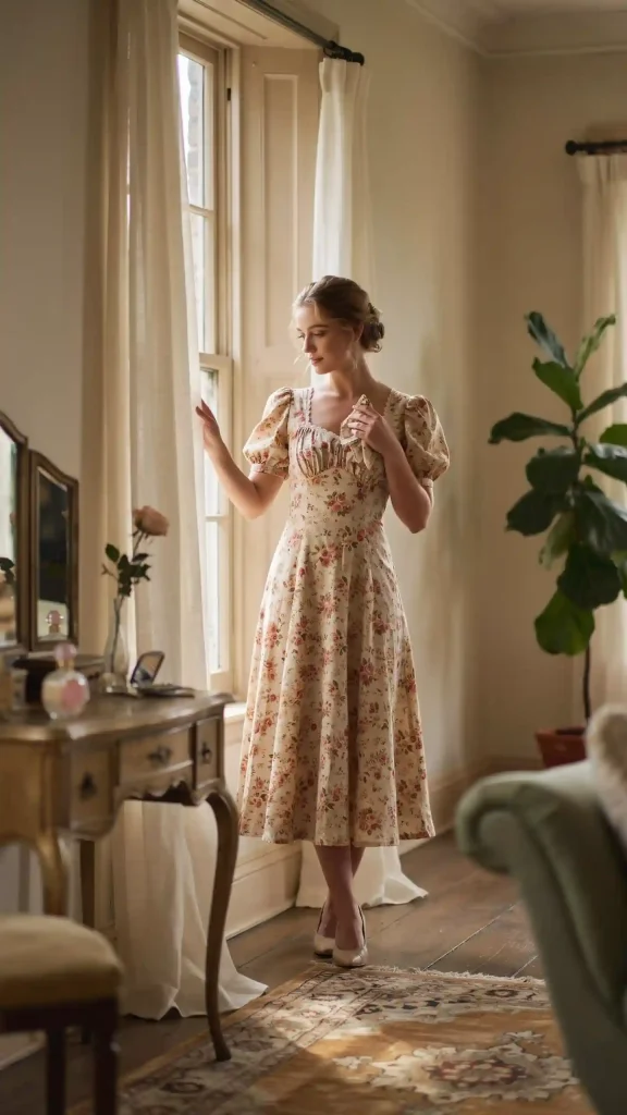 Floral-Puff-Sleeve-Dress-With-Vintage-Inspired-Romance Floral Puff Sleeve Dress With Vintage Inspired Romance