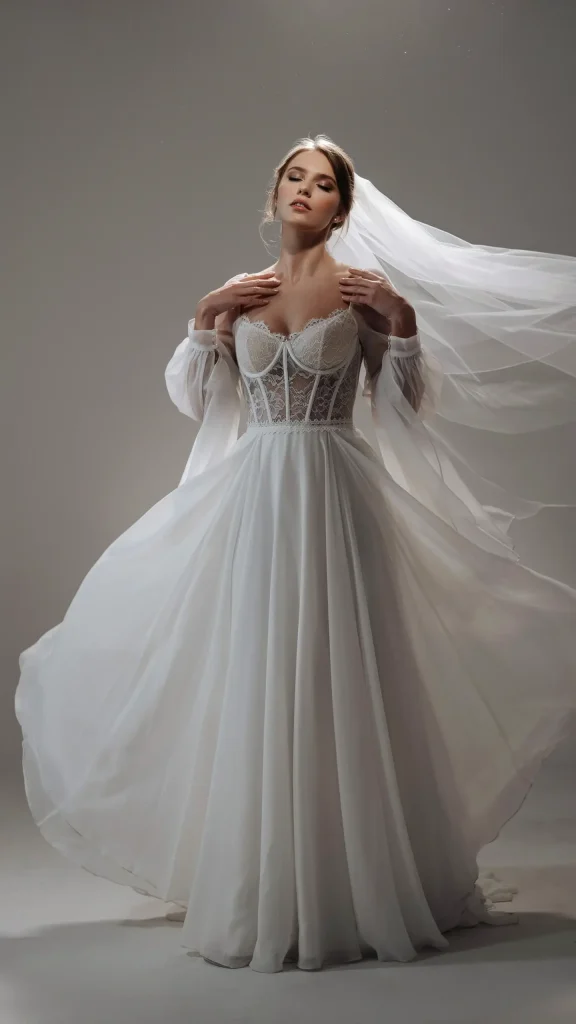 Flowing-chiffon-white-gothic-gown-with-ethereal-angel-sleeves Flowing chiffon white gothic gown with ethereal angel sleeves