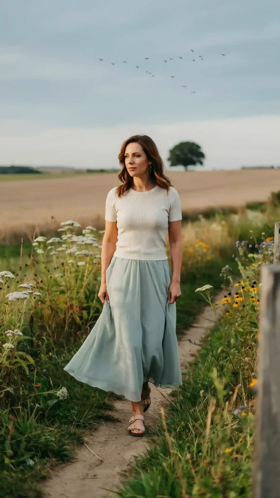 Flowy-Maxi-Skirt-With-Fitted-Top-For-Feminine-Street-Style Flowy Maxi Skirt With Fitted Top For Feminine Street Style