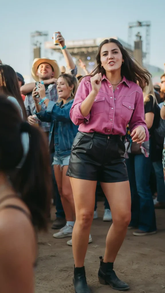 Fuchsia-Pink-Western-Shirt-with-Dark-Leather-Shorts Fuchsia Pink Western Shirt with Dark Leather Shorts