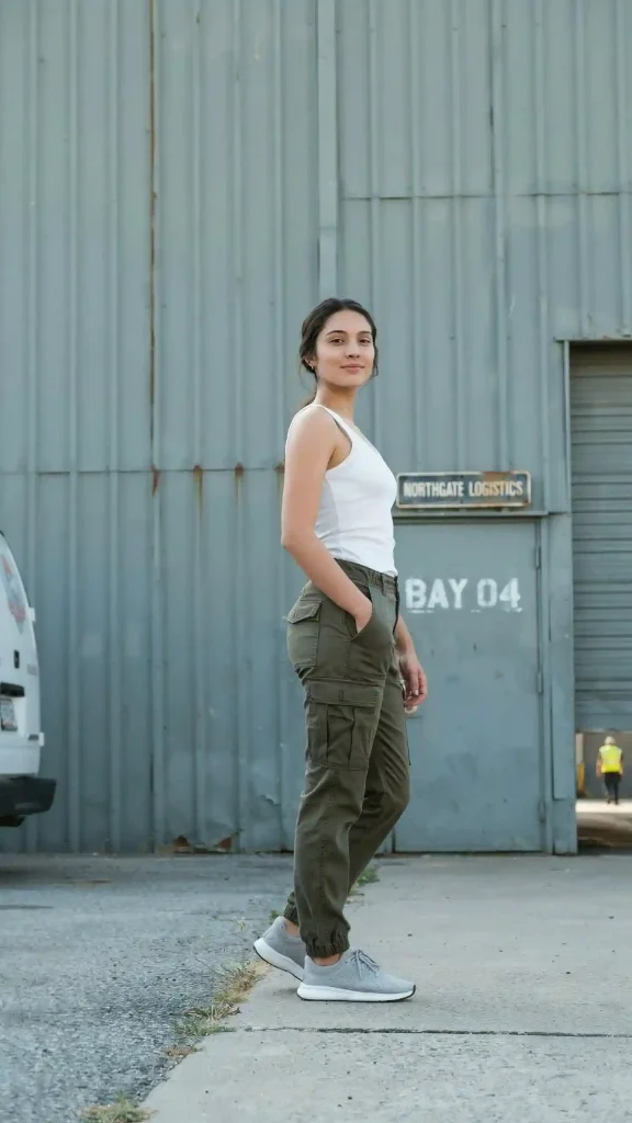 Green-Cargo-Pants-Outfit-with-Fitted-Tank-Top-Style Green Cargo Pants Outfit with Fitted Tank Top Style