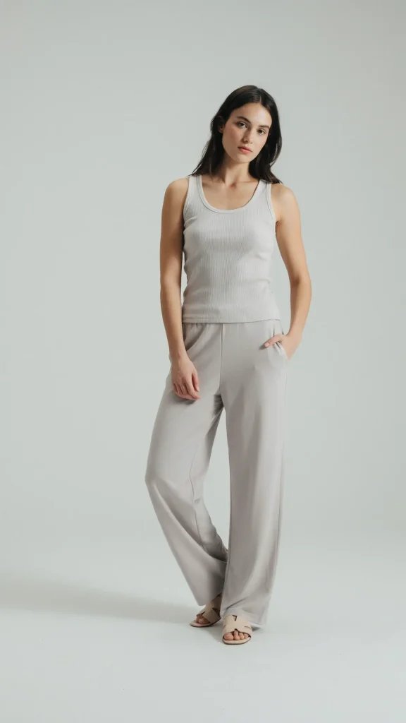 Light-Grey-Tank-Top-With-Wide-Leg-Cotton-Pants Light Grey Tank Top With Wide Leg Cotton Pants