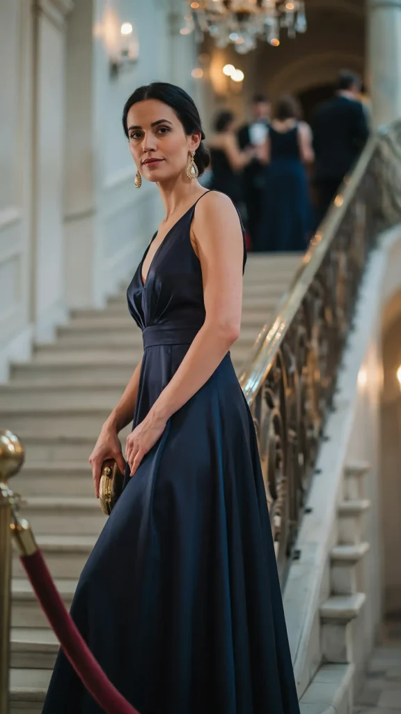 Midnight-Indigo-Maxi-Dress-with-Antique-Gold-Statement-Earrings Midnight Indigo Maxi Dress with Antique Gold Statement Earrings