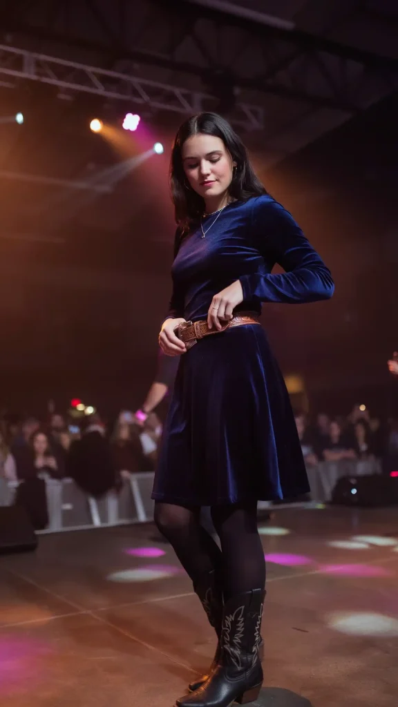 Midnight-Navy-Velvet-Dress-with-Western-Belt Midnight Navy Velvet Dress with Western Belt