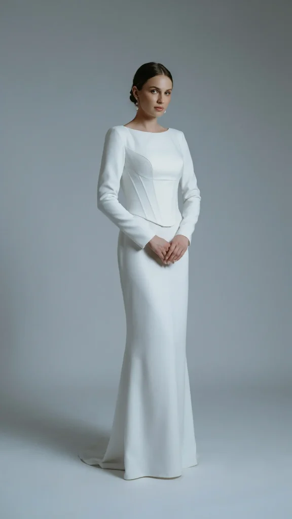 Minimalist-white-gothic-dress-with-structured-corset-bodice-design Minimalist white gothic dress with structured corset bodice design