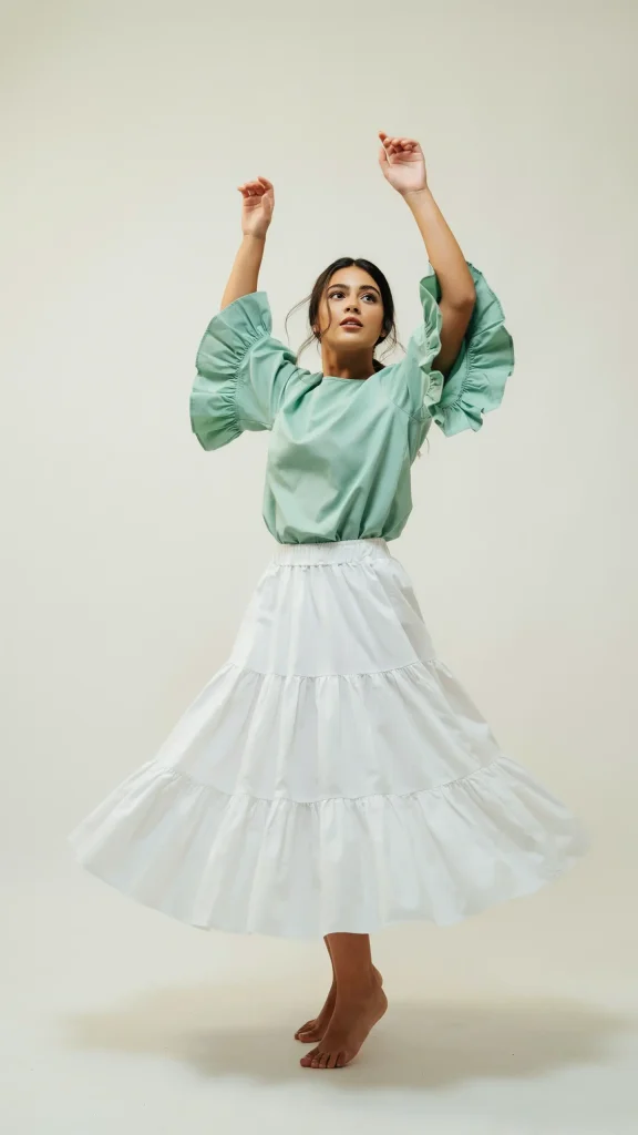 Mint-Green-Ruffle-Top-With-White-Western-Skirt Mint Green Ruffle Top With White Western Skirt