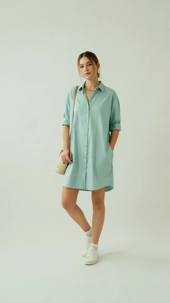 Mint-Green-Shirt-Dress-With-Relaxed-Casual-Fit-Style Mint Green Shirt Dress With Relaxed Casual Fit Style