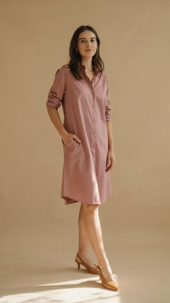 Mulberry-Shirt-Dress-with-Tan-Leather-Slingback-Pumps Mulberry Shirt Dress with Tan Leather Slingback Pumps
