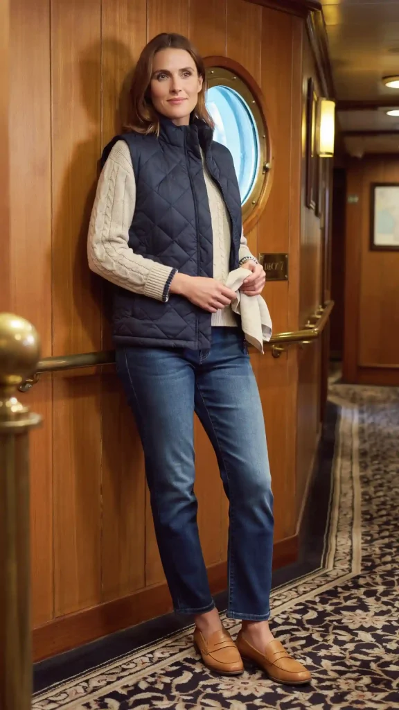 Navy-Quilted-Vest-with-White-Sweater-and-Straight-Jeans Navy Quilted Vest with White Sweater and Straight Jeans