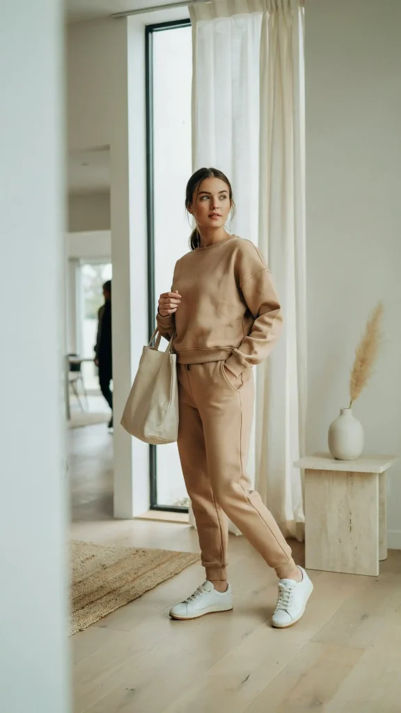 Neutral-Jogger-Set-with-White-Sneakers-Casual-Style Neutral Jogger Set with White Sneakers Casual Style