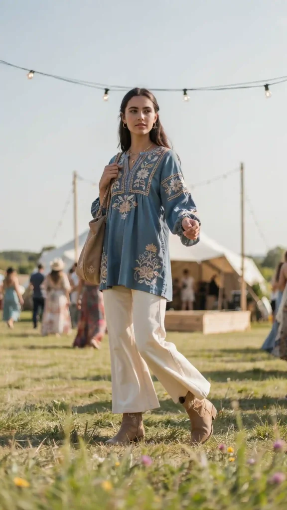Ocean-Blue-Embroidered-Tunic-with-Flared-Trousers Ocean Blue Embroidered Tunic with Flared Trousers
