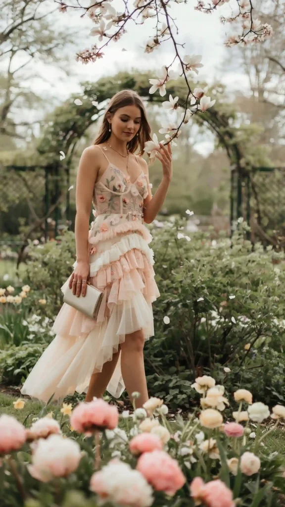 Pastel-Floral-Tiered-Dress-With-Romantic-Spring-Details Pastel Floral Tiered Dress With Romantic Spring Details