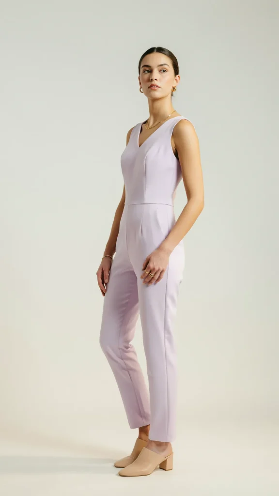 Pastel-Lavender-Jumpsuit-with-Minimalistic-Jewelry Pastel Lavender Jumpsuit with Minimalistic Jewelry