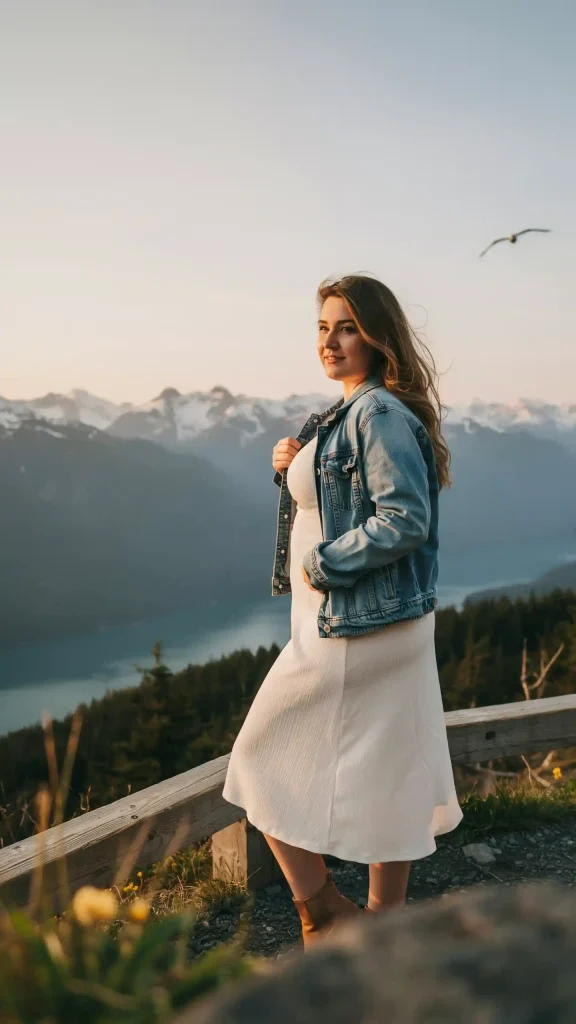 Pearl-White-Midi-Dress-with-Denim-Jacket-Layering-Look Pearl White Midi Dress with Denim Jacket Layering Look