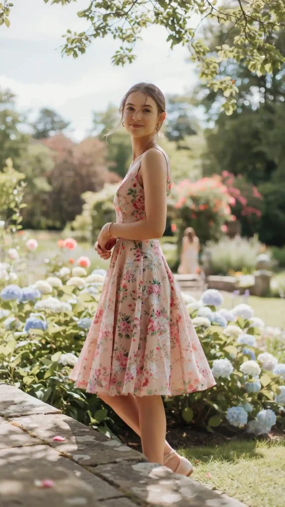 Pink-Floral-Fit-And-Flare-Dress-With-Playful-Elegance Pink Floral Fit And Flare Dress With Playful Elegance