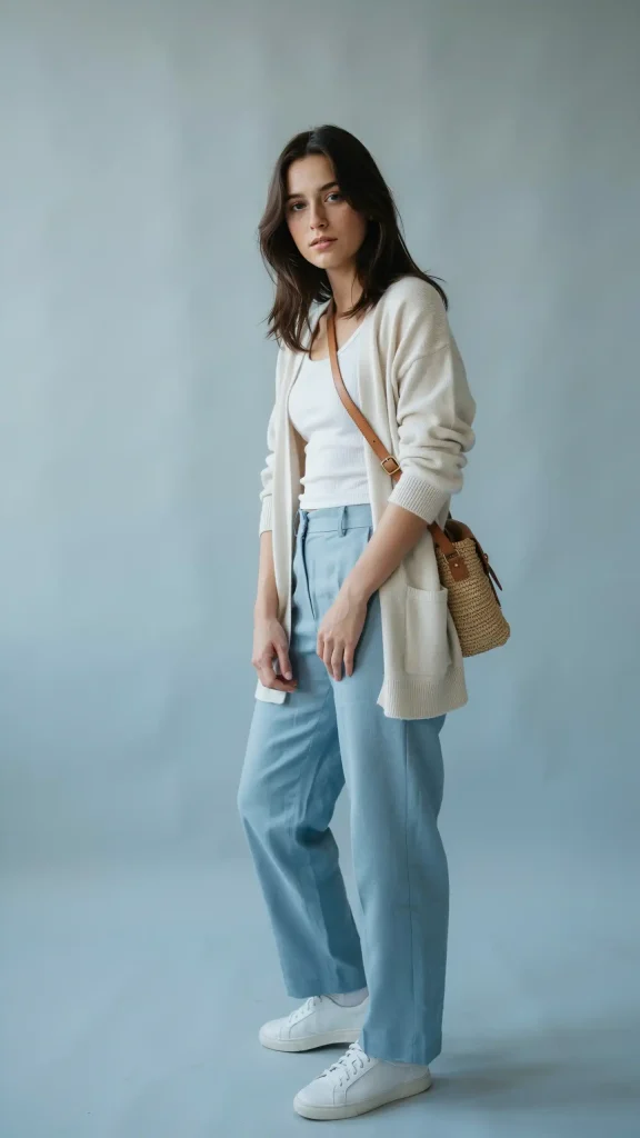 Powder-Blue-Linen-Pants-Outfit-Featuring-Relaxed-Ivory-Cardigan-Layer Powder Blue Linen Pants Featuring Relaxed Ivory Cardigan Layer