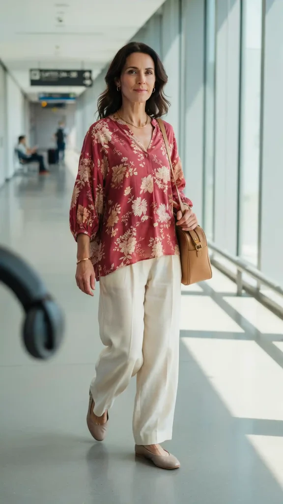 Raspberry-Red-Kaftan-Floral-Top-With-Cream-Linen-Wide-Pants Raspberry Red Kaftan Floral Top With Cream Linen Wide Pants