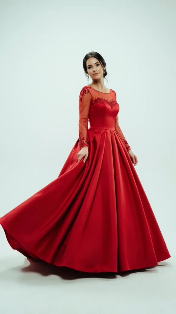 Red-Mikado-Silk-Wedding-Dress-with-Structured-Royal-Ball-Skirt Red Mikado Silk Wedding Dress with Structured Royal Ball Skirt