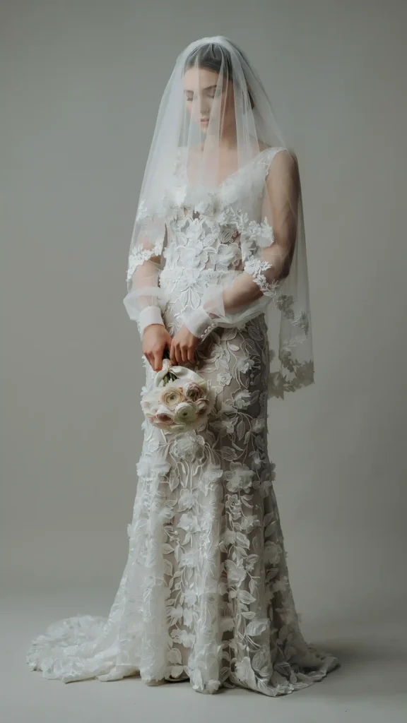 Romantic-white-gothic-wedding-dress-with-floral-applique-design Romantic white gothic wedding dress with floral appliqué design