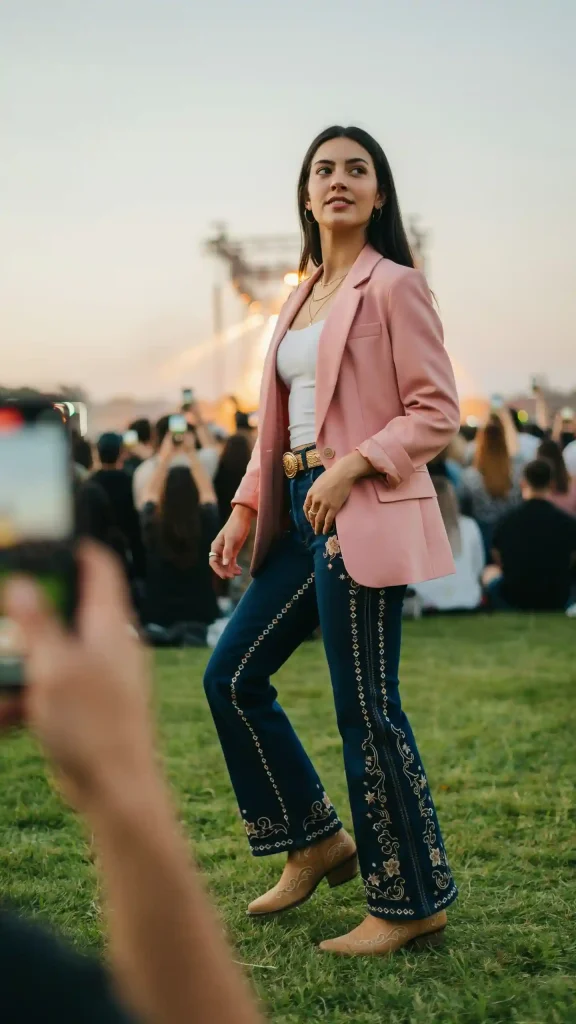 Rose-Quartz-Blazer-with-Embroidered-Flare-Jeans Rose Quartz Blazer with Embroidered Flare Jeans