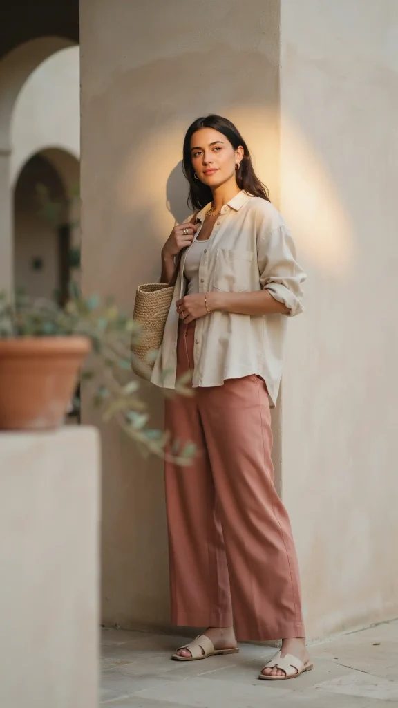 Rosewood-Linen-Pants-Outfit-Featuring-Relaxed-Ecru-Cotton-Shirt Rosewood Linen Pants Featuring Relaxed Ecru Cotton Shirt
