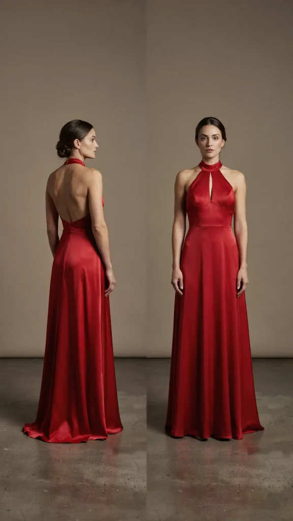 Ruby-Red-Halter-Neck-Wedding-Dress-with-Open-Back-Elegance Ruby Red Halter Neck Wedding Dress with Open Back Elegance