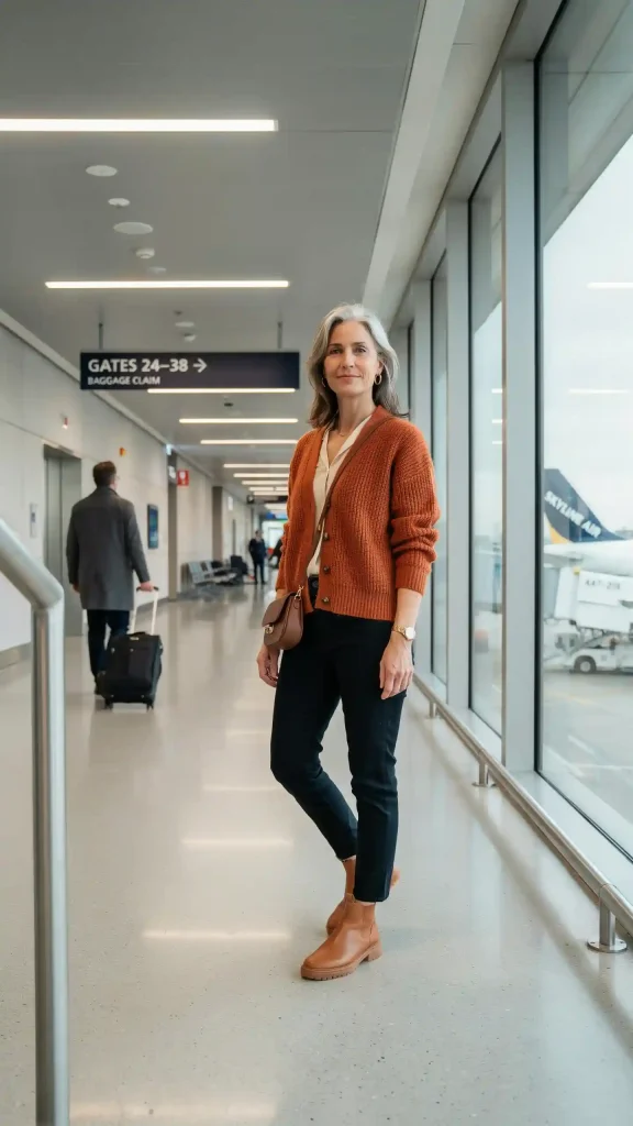 Rust-Cardigan-With-Black-Jeans-And-Comfortable-Chelsea-Boots Rust Cardigan With Black Jeans And Comfortable Chelsea Boots