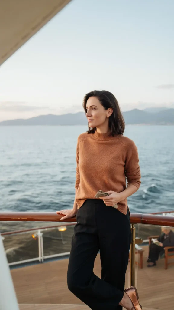 Rust-Mock-Neck-Sweater-with-Black-Wide-Leg-Pants Rust Mock Neck Sweater with Black Wide Leg Pants