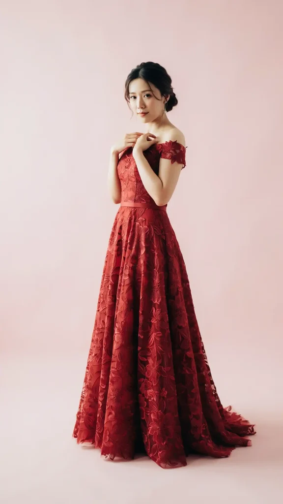 Scarlet-Off-Shoulder-A-Line-Wedding-Dress-with-Floral-Lace Scarlet Off Shoulder A Line Wedding Dress with Floral Lace