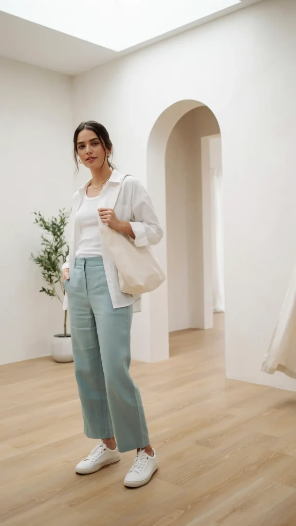 Seafoam-Green-Linen-Pants-Outfit-Featuring-Oversized-White-Oxford-Shirt Seafoam Green Linen Pants Featuring Oversized White Oxford Shirt