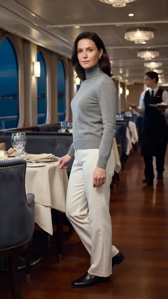 Soft-Gray-Turtleneck-Sweater-with-White-Wide-Leg-Trousers Soft Gray Turtleneck Sweater with White Wide Leg Trousers