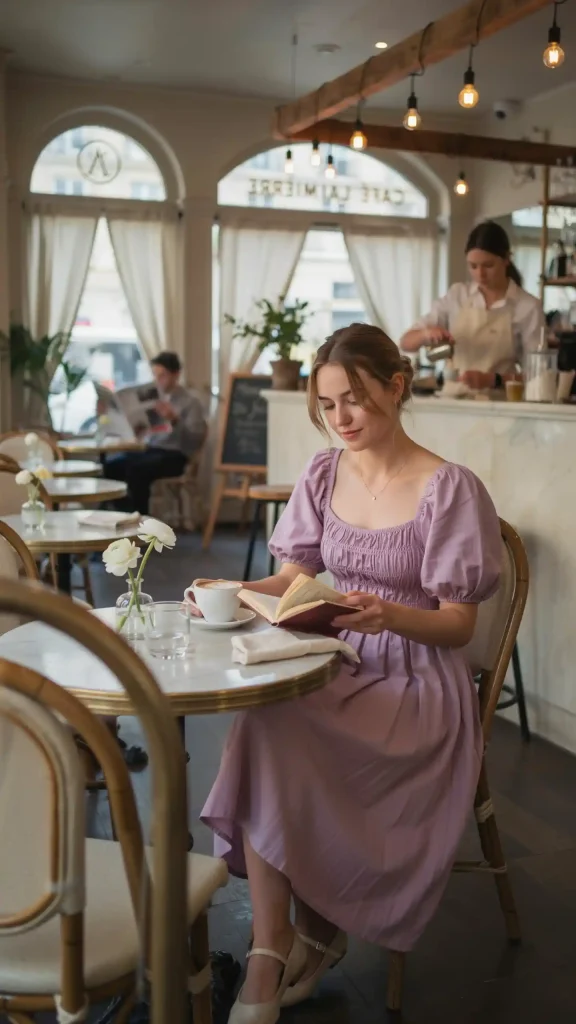 Soft-Lilac-Puff-Sleeve-Dress-With-Ballet-Flats Soft Lilac Puff Sleeve Dress With Ballet Flats