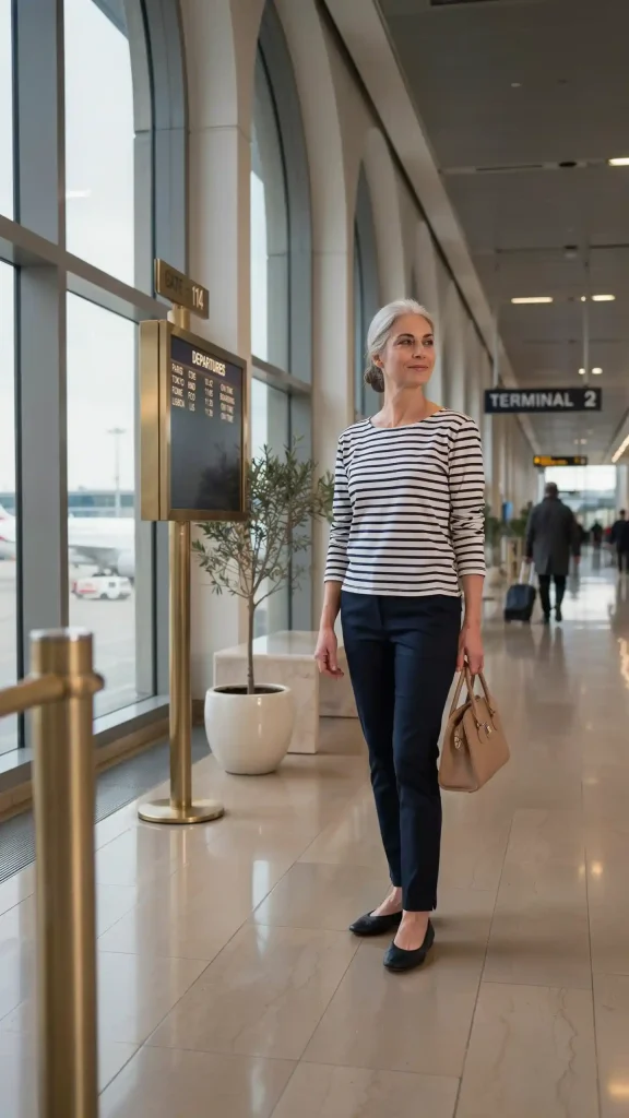 Striped-Breton-Top-With-Navy-Pants-And-Classic-Flats Striped Breton Top With Navy Pants And Classic Flats