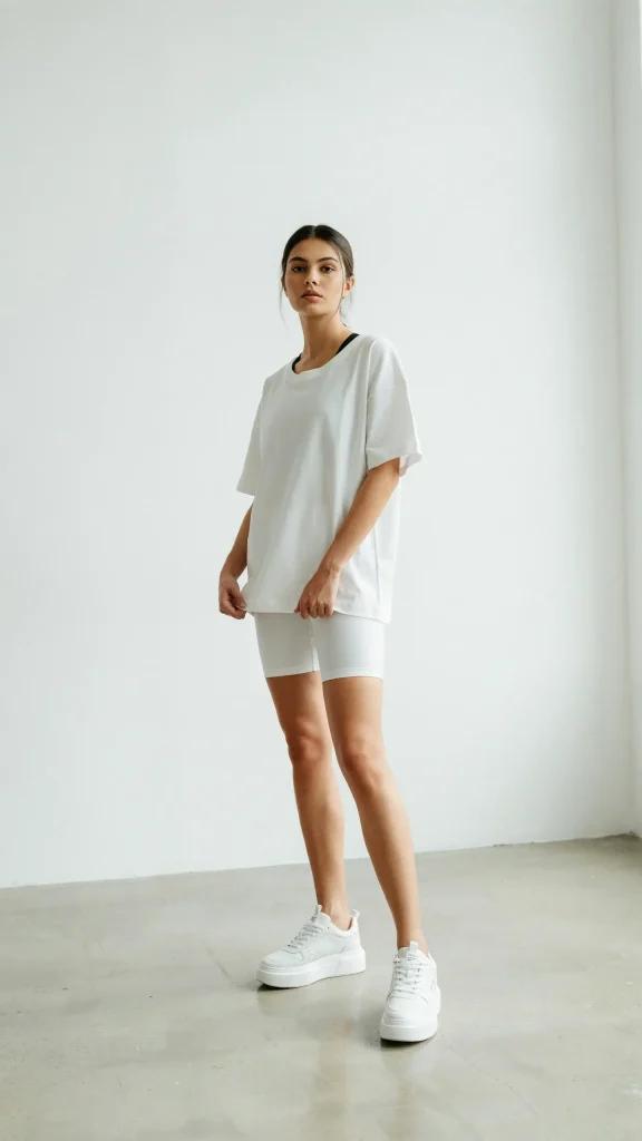 White-Bike-Shorts-Outfit-with-Longline-Sports-Bra White Bike Shorts Outfit with Longline Sports Bra