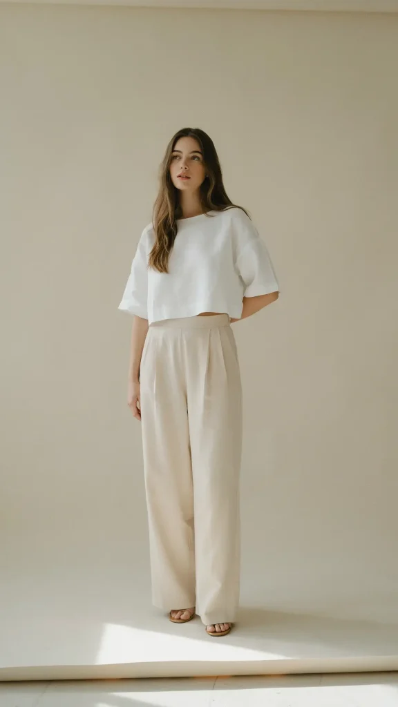White-Linen-Crop-Top-With-Beige-Wide-Leg-Pants White Linen Crop Top With Beige Wide Leg Pants