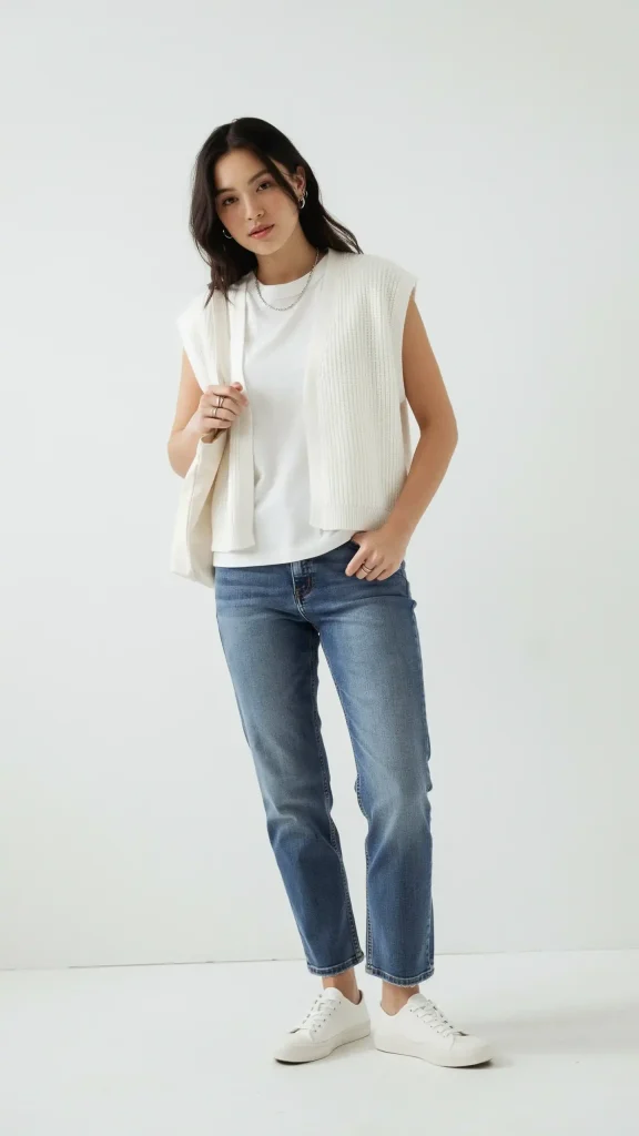 White-Vest-Top-with-Blue-Denim-for-Casual-Summer-Sophistication White Vest Top with Blue Denim for Casual Summer Sophistication