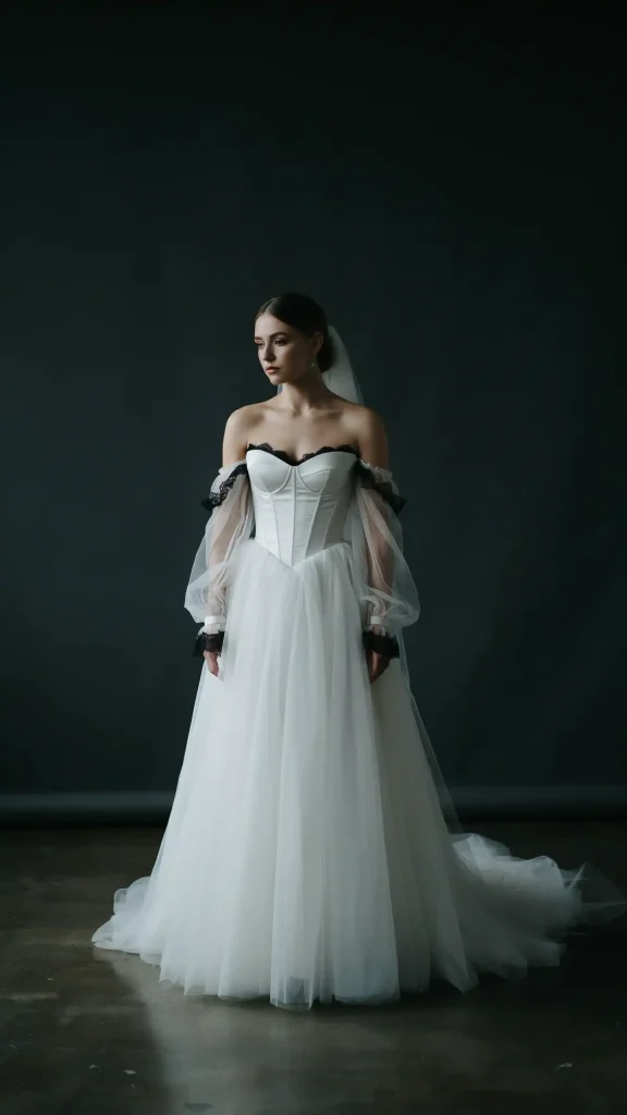 White-corset-gothic-wedding-dress-with-flowing-tulle-skirt White corset gothic wedding dress with flowing tulle skirt