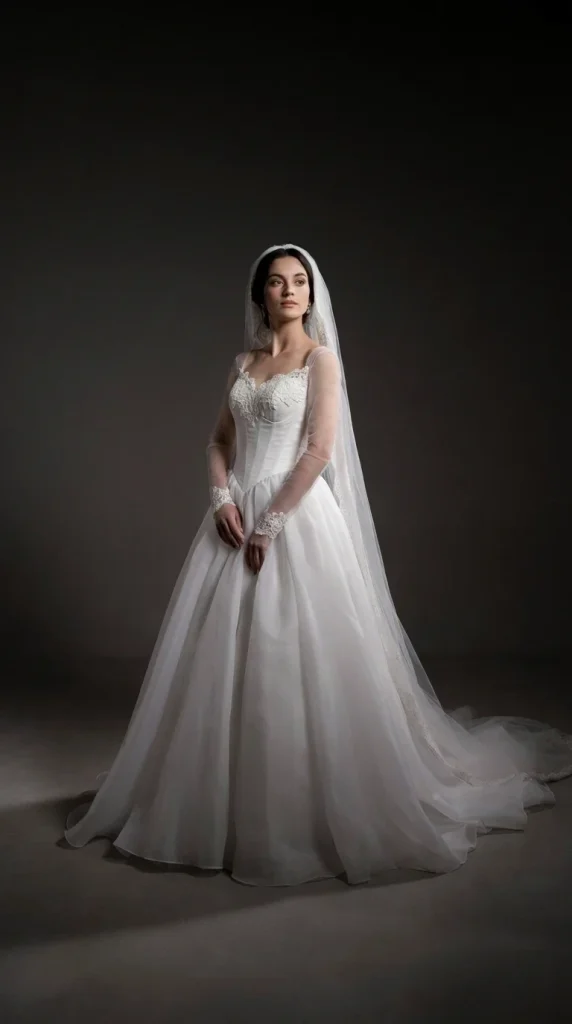 White-gothic-ball-gown-with-voluminous-organza-skirt-structure White gothic ball gown with voluminous organza skirt structure