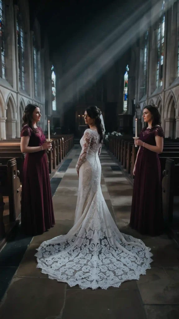 White-lace-gothic-dress-with-dramatic-chapel-length-train White lace gothic dress with dramatic chapel length train