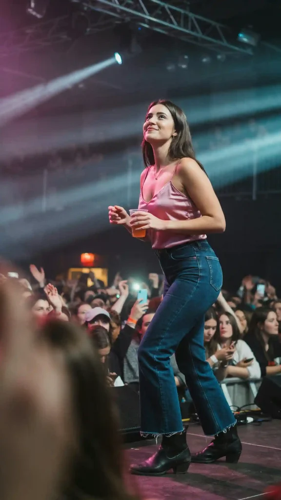 Bubblegum-Pink-Satin-Camisole-with-Dark-Bootcut-Jeans Bubblegum Pink Satin Camisole with Dark Bootcut Jeans