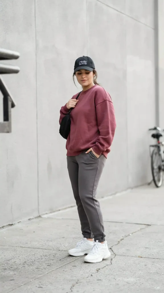 Charcoal-Joggers-and-Burgundy-Sweatshirt-for-Sporty-City-Style Charcoal Joggers and Burgundy Sweatshirt for Sporty City Style