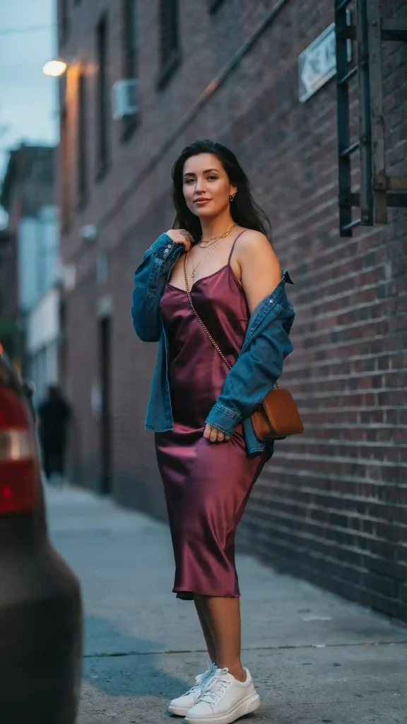 Deep-Plum-Slip-Dress-and-Denim-Shirt-for-Effortless-Edge Deep Plum Slip Dress and Denim Shirt for Effortless Edge